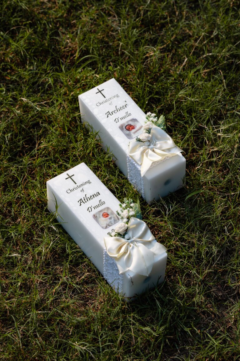 Personalized baptism candle with baby's photo and name, beautifully decorated, perfect for a christening ceremony, unique baptism keepsake