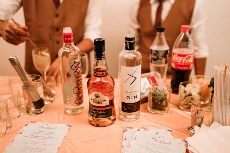 The countertop of the bar filled with an array of bottles