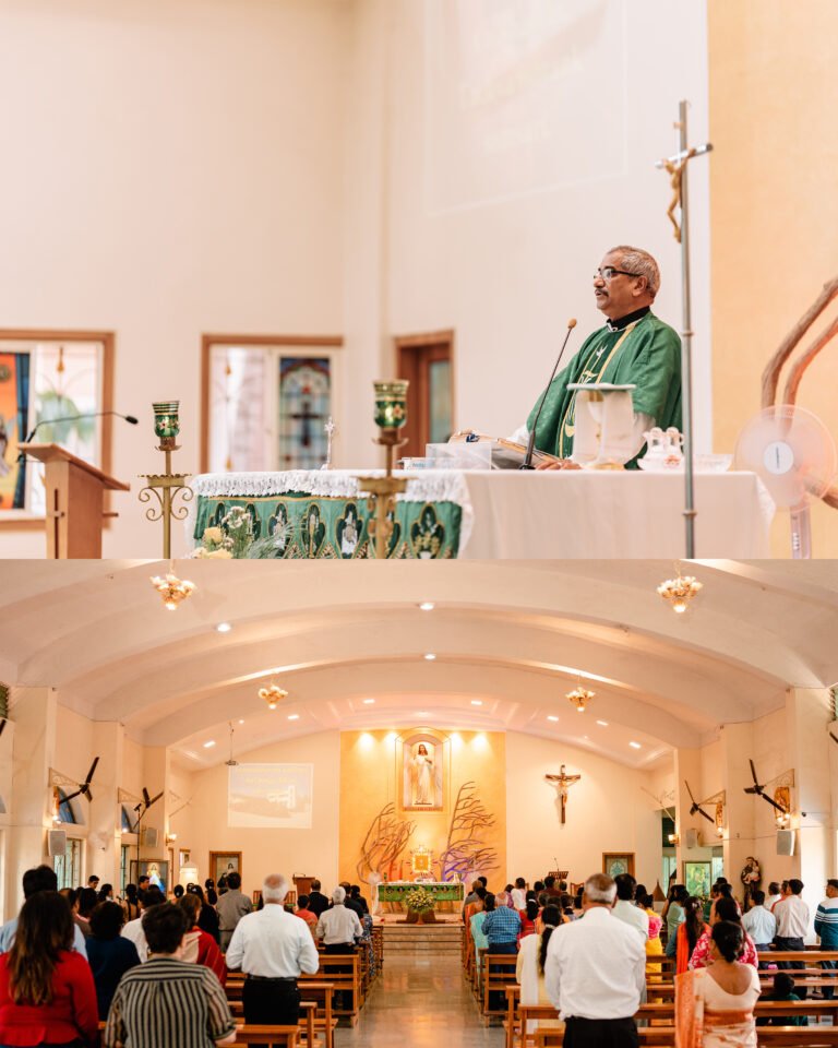 A collage of photographs taken during a baptism ceremony