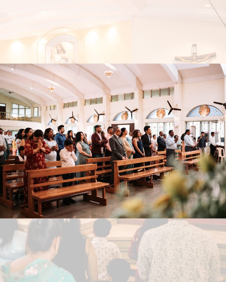 Photo of a community praying in church